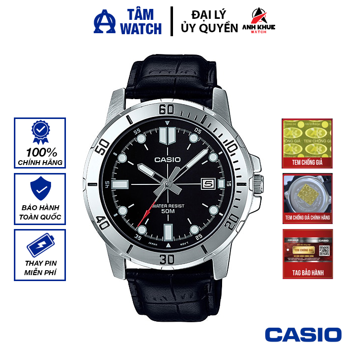 Đồng hồ nam dây da Casio Standard chính hãng Anh Khuê MTP-VD01 Series (45mm)