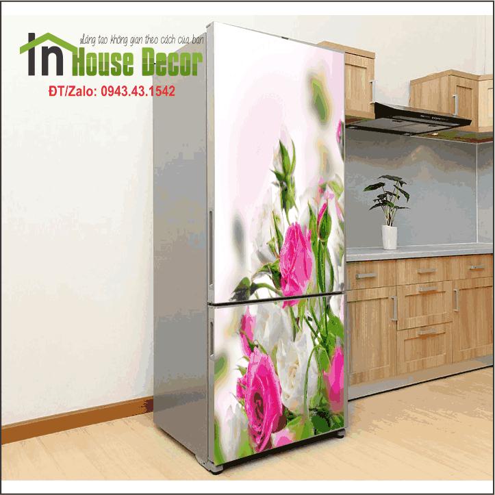 Decal cán tủ lạnh 3d  Tranh dán cửa tủ lạnh Vườn hồng - Decal dán tủ lạnh máy giặt kệ tường tủ quần áo, decal dán, giấy dán, trang trí nội thất, giấy dán nội thất, trang trí nhà cửa