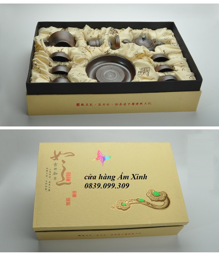 Bộ ấm chén sứ pha trà đạo Bizen Nhật Bản (đầy đủ như hình)