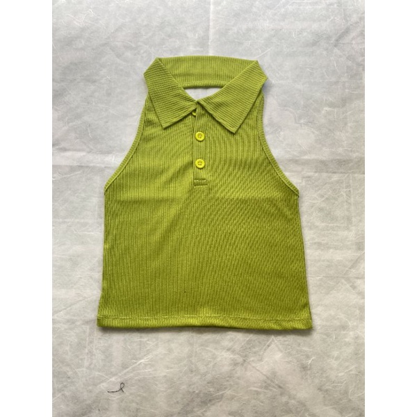 Áo croptop ba lỗ cổ bẻ cúc thật a3 - Khoét lưng