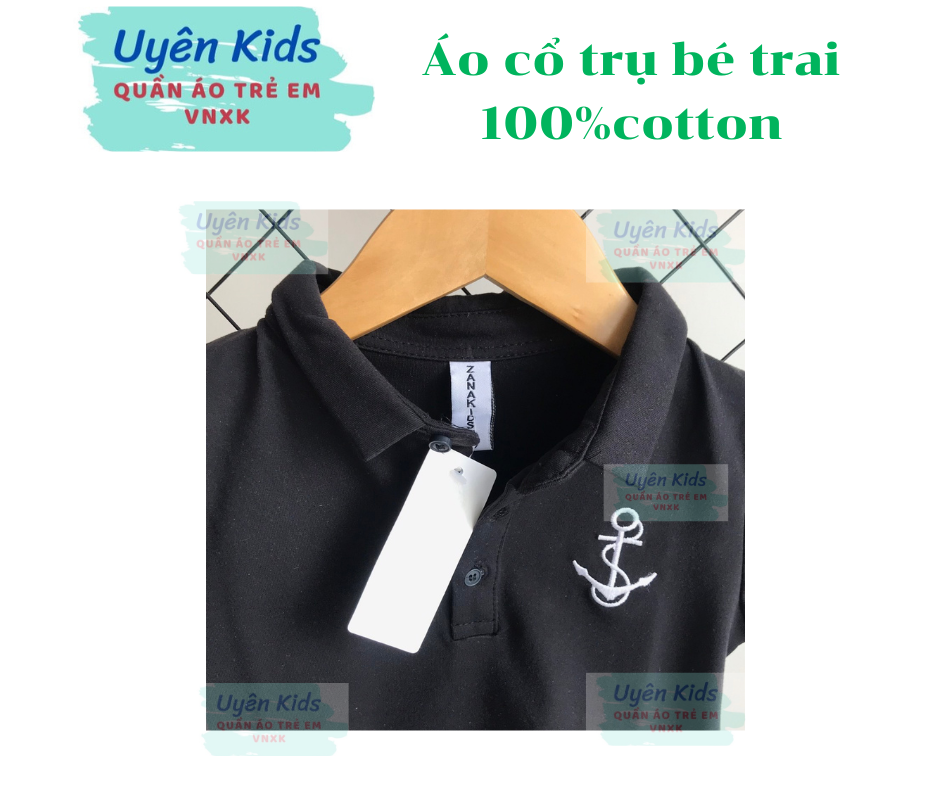 Áo cổ trụ bé trai VNXK cotton 100% lịch sự đứng form