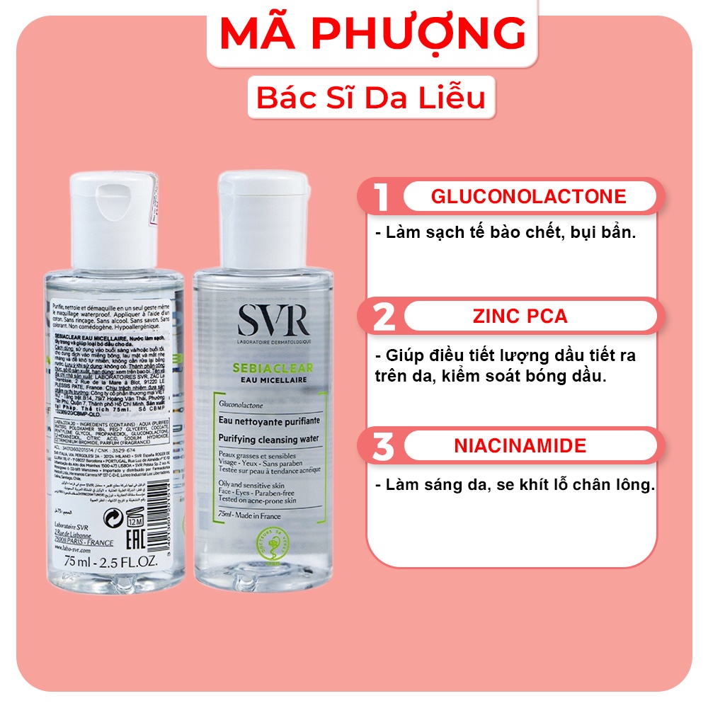 Tẩy trang da dầu mụn SVR Sebiaclear Eau Micellaire