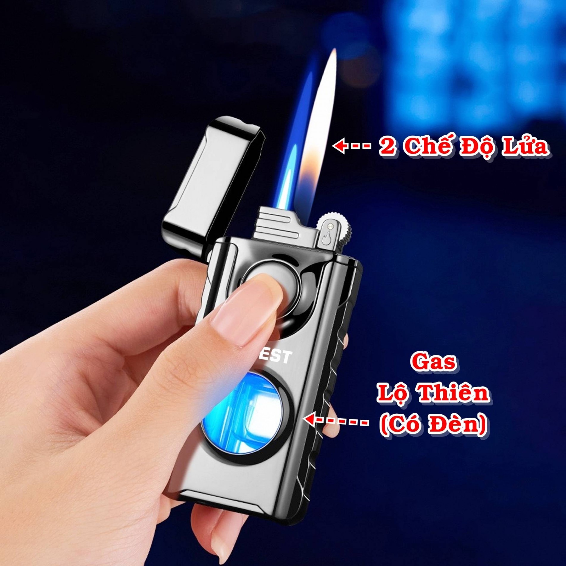 BẬT LỬA 2 CHẾ ĐỘ LỬA NHIỀU MÀU - GAS LỘ THIÊN CÓ ĐÈN