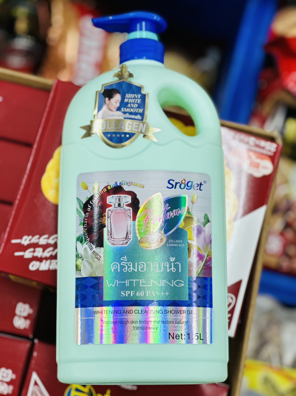 Sữa tắm Trắng da chóng nắng 1,5L Thái Lan (SPF50+++: Sroget Collagen,  Sroget Olive), (SPF60+++: Sroget Pertume, Sroget Luxury)