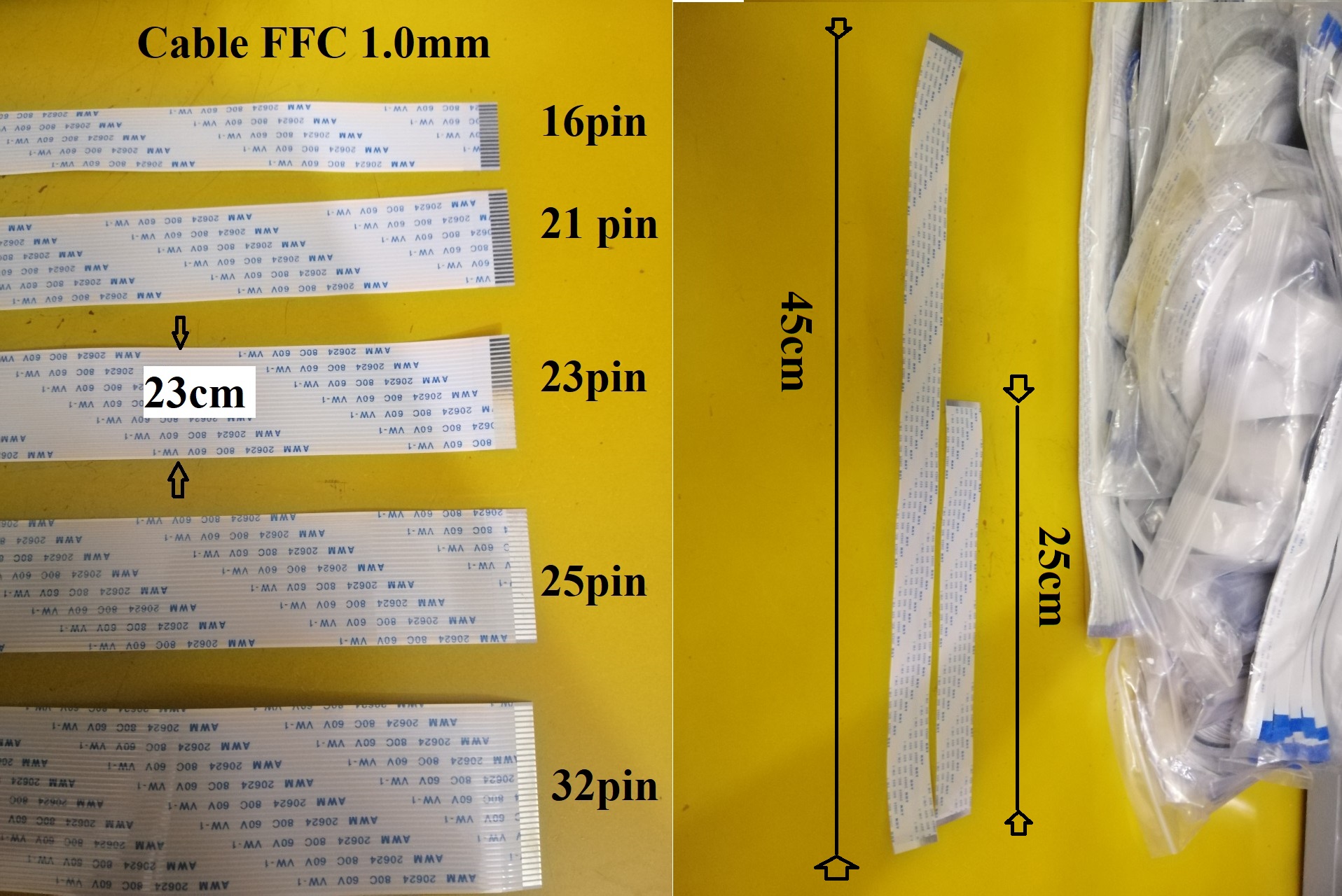 Cable FFC THUẬN (Type A): (Chân pin: 0.5-1.0-1.25mm) - (Số pin: 16-21-23-25-32pin) - Chiều dài cable 25cm