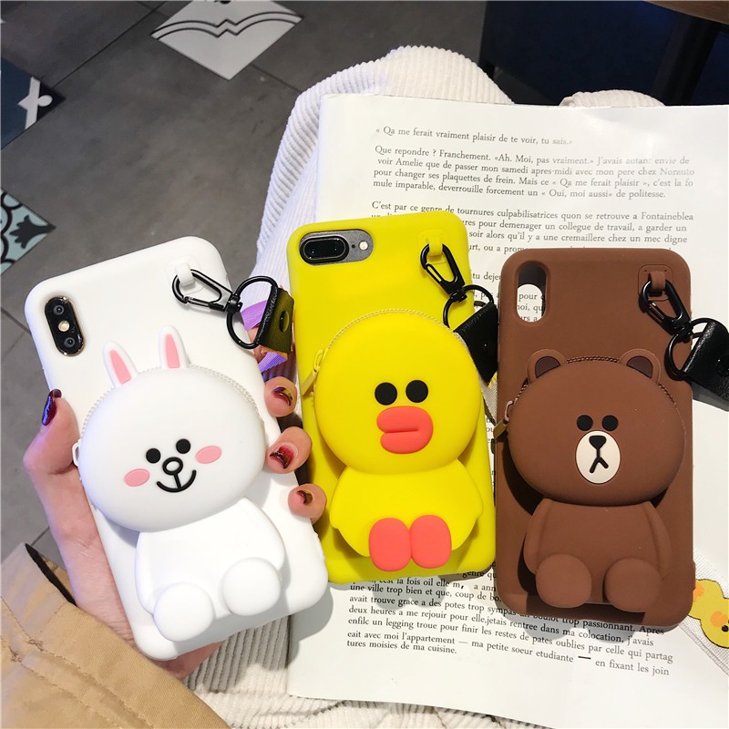 [ IPHONE] Ốp Silicon Ví Hình Thú - Kèm Dây Đeo