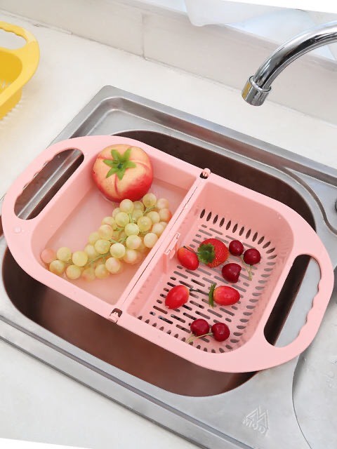 [HCM]RỔ NHỰA RỬA RAU CỦ QUẢ 2 NGĂN CÓ TAY CẦM GẤP GỌN ĐA NĂNG CÓ KHE RÁO NƯỚC GÁC NGANG BỒN RỬA TIỆN LỢI GỌN GÀNG