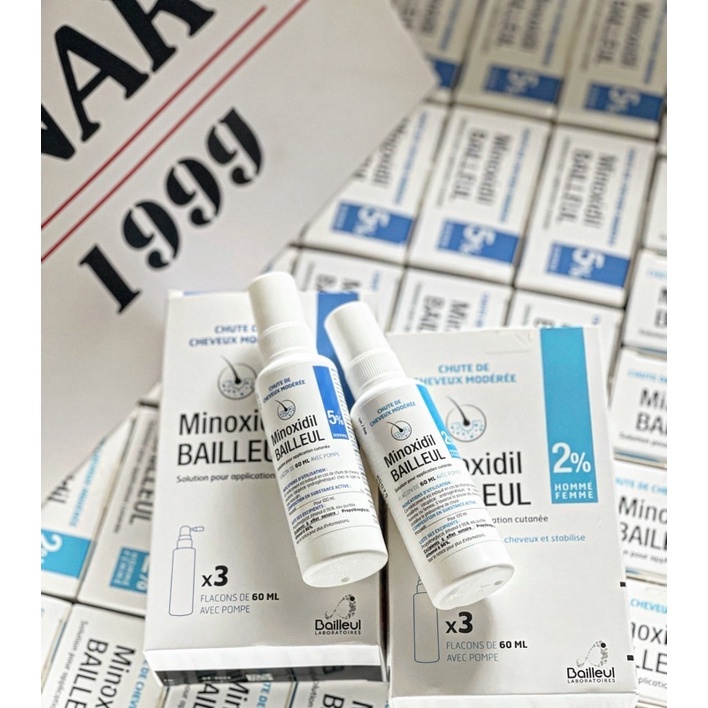 Xịt mọc tóc (60ml) ngăn rụng tóc, hỗ trợ mọc tóc Minoxidil Bailleul 2%/5%, Pháp