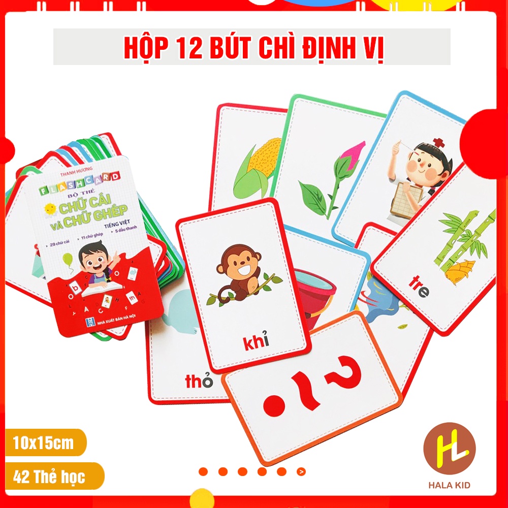 Bộ 42 Thẻ học Chữ cái và chữ ghép Tiếng Việt có hình minh họa sinh động