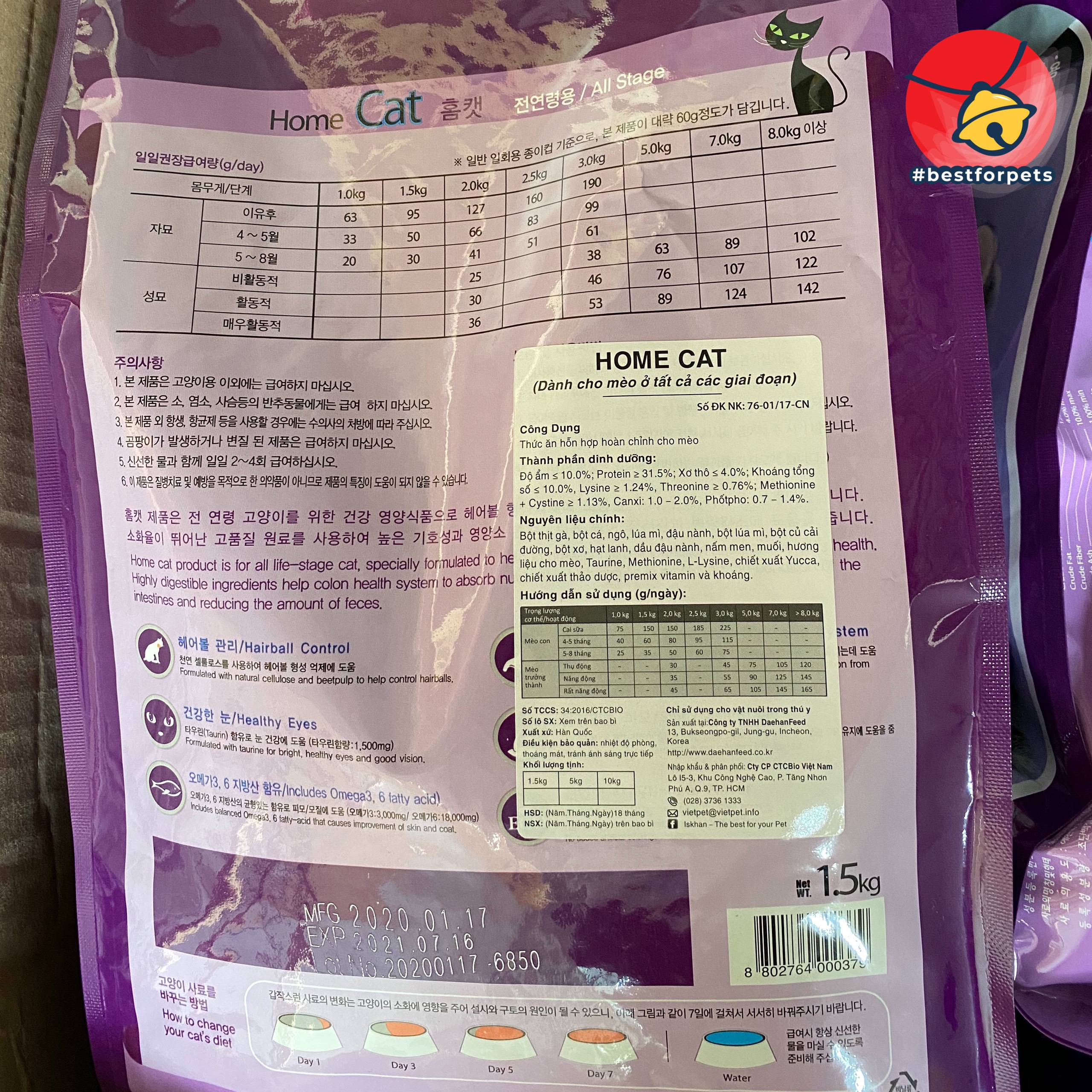 [Hoàn tiền 10%] Thức ăn cho mèo Homecat Hàn Quốc - Túi 1.5kg