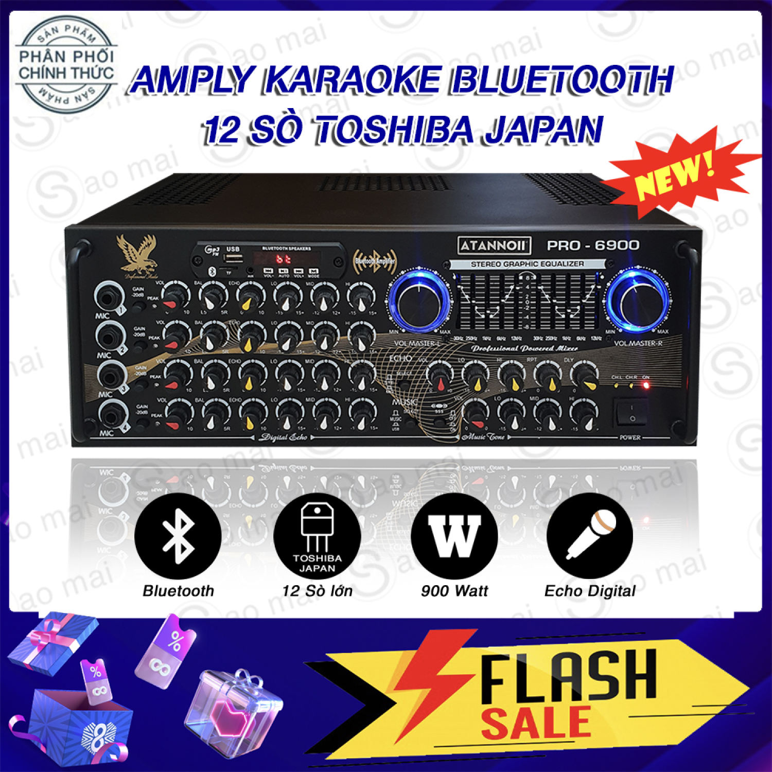 [ Đánh Bass Lực ] Ampli Bluetooth Usb ATANNOII PRO-6900 tích hợp dàn Equalizer Amply Karaoke 12 sò toshiba japan công suất lớn cho Gia đình sân khấu hội trường Hàng Cao Cấp( Song Lâm Shop )