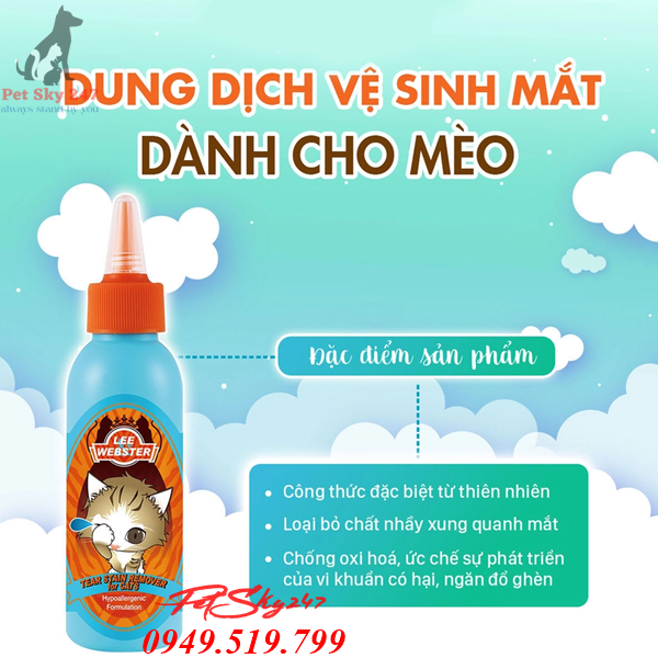 Dung Dịch Vệ Sinh Mắt Cho Mèo Lee&Webster 130ml