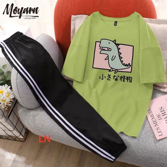 Sét áo khủng Long ô vuông + quần sọc bo gấu đen - LEEDA