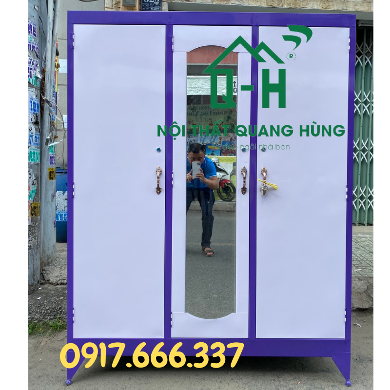 Tủ quần áo sắt sơn dầu 3 cánh 1m4x1m8 màu tím