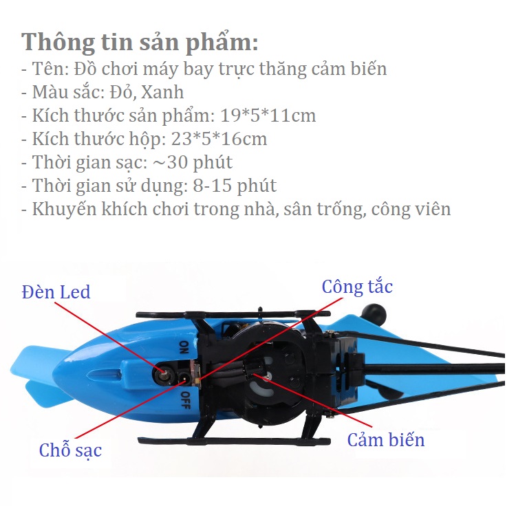 [HCM]Máy bay trực thăng cảm biến có đèn led + cáp sạc