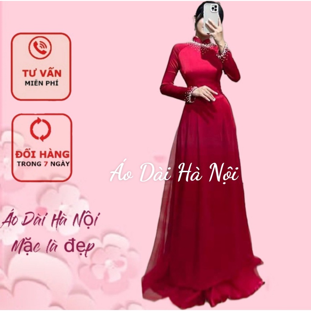 [Giá xưởng} Áo dài lụa đỏ đính ngọc cao cấp, áo dài dự tiệc, áo dài cô dâu - Áo Dài Hà Nội