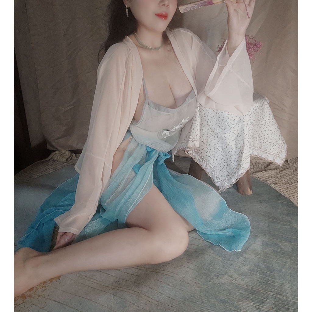 Set Bộ Đồ Ngủ sexy gợi cảm 3 mảnh Bigsize cosplay cổ trang trung quốc quyến rũ cho người mập béo nữ
