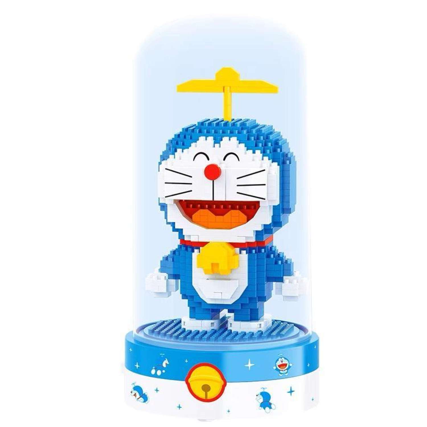 Lego Doremon tự lắp ráp kèm đế và lồng mica chống bụi