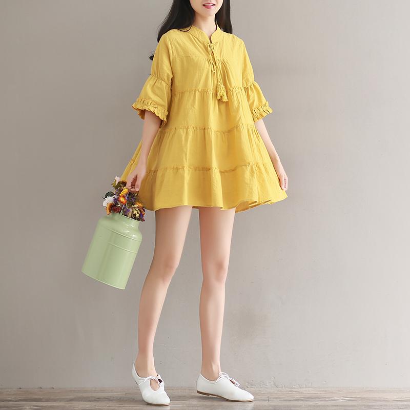 [HCM]Đầm babydoll vàng dây chuông