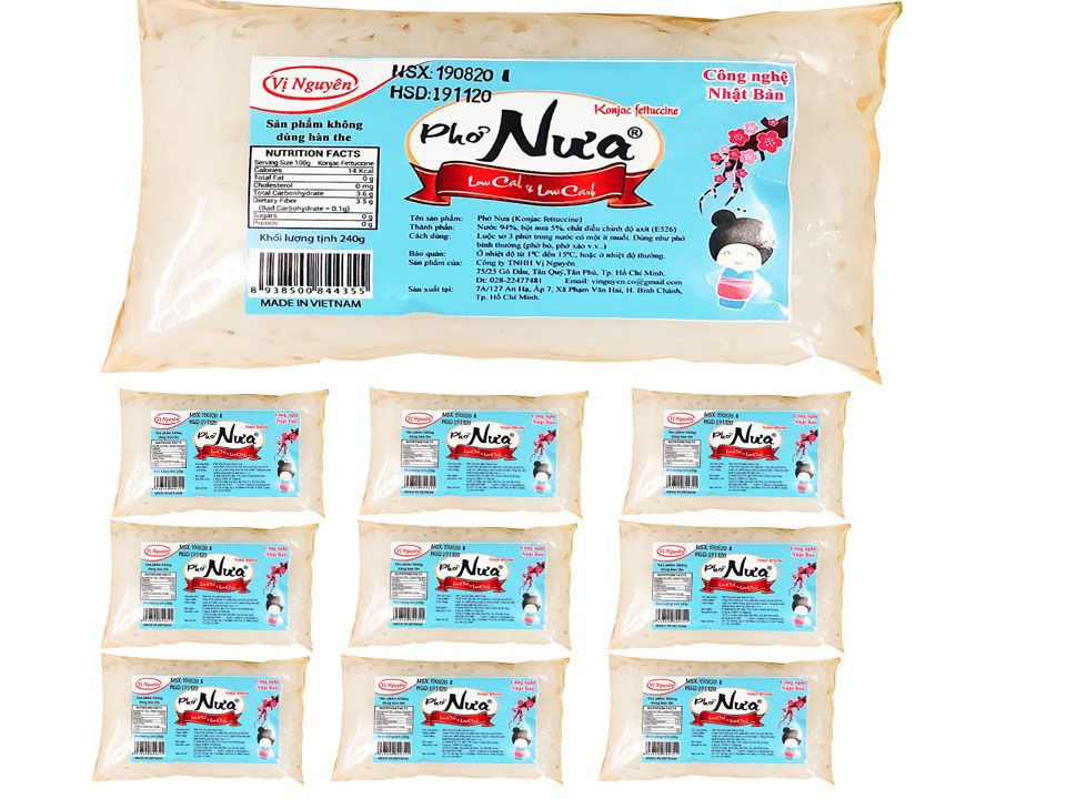 Combo 10 gói phở nưa vị nguyên 240g/ gói - phở nưa không carb - phở nưa ăn kiêng keto das - date mới