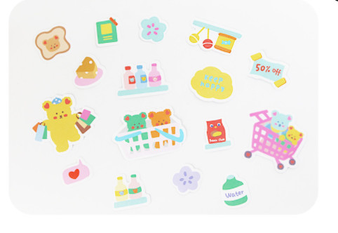 Set 40 giấy dán sticker gấu, thỏ, cô gái dễ thương