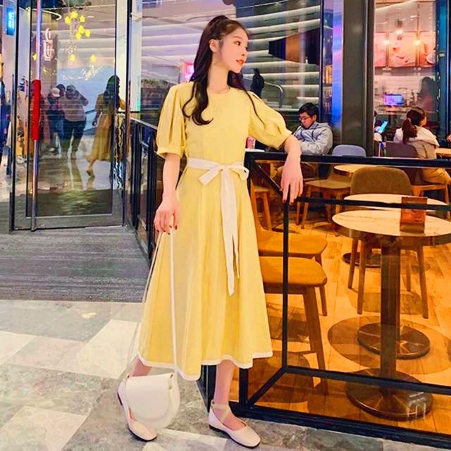 [HCM]Đầm vàng phối lai trắng (kèm hình thật)