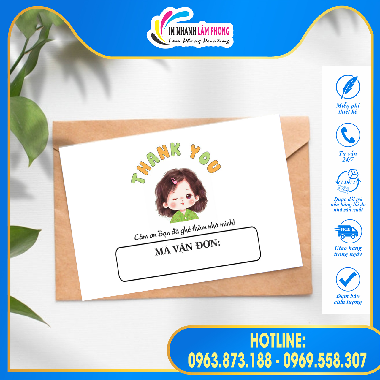 500 tem thank you, cảm ơn có ô ghi mã vận đơn 10*7cm