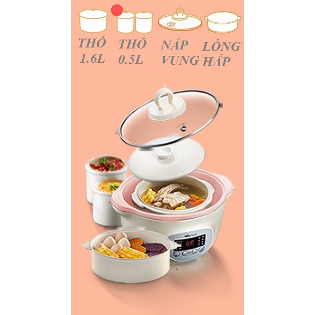 [Bản quốc tế] Nồi nấu cháo Bear 1,6L kèm lồng hấp cho bé