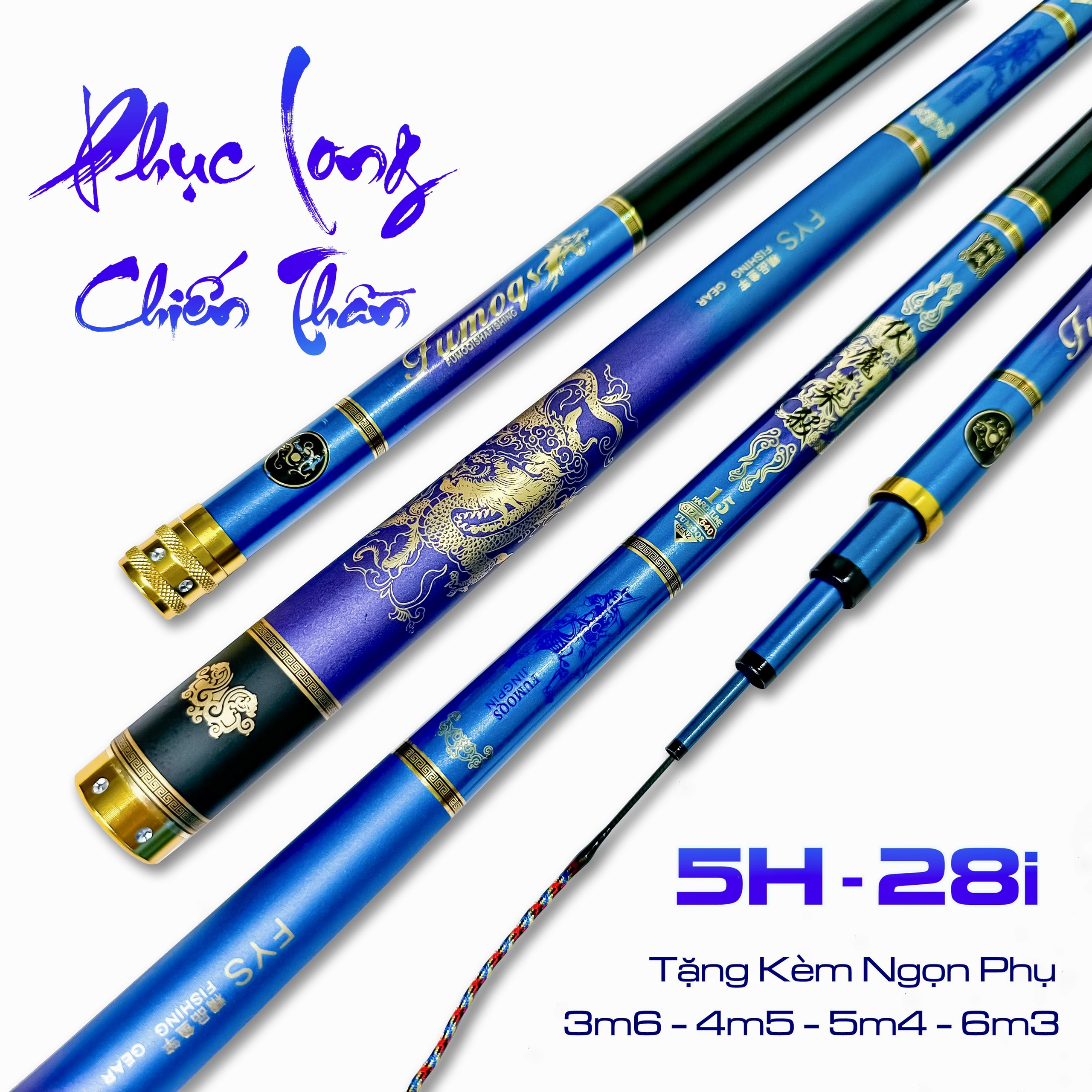 Cần câu tay, câu đơn câu đài Phục long chiến thần 5h-28i tặng kèm ngọn phụ đặc zin