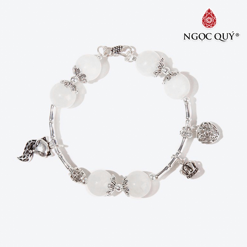 Vòng tay thạch anh ưu linh trắng phối charm hồ ly - ngọc quý