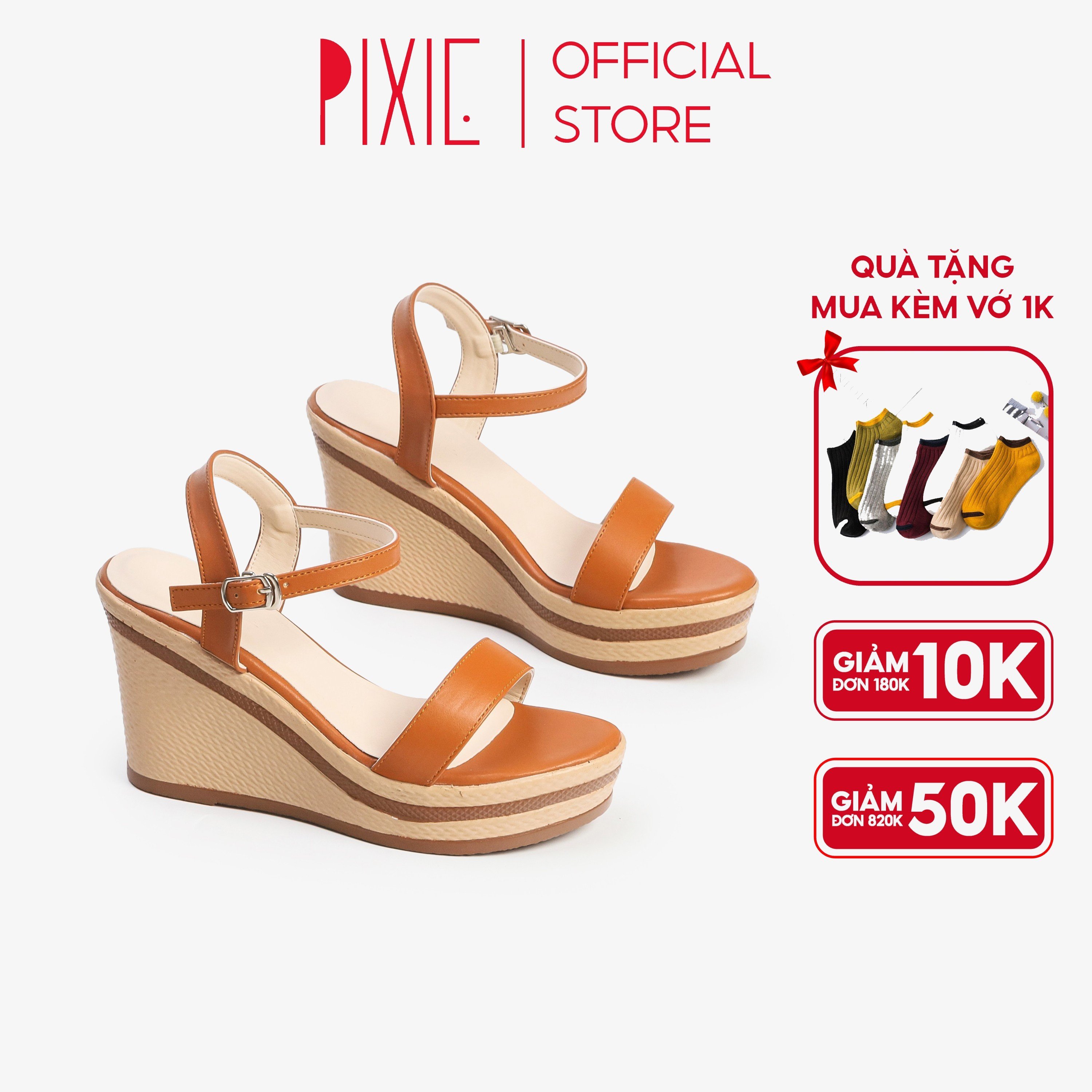 Giày sandal đế xuồng 9cm quai ngang pixie h100