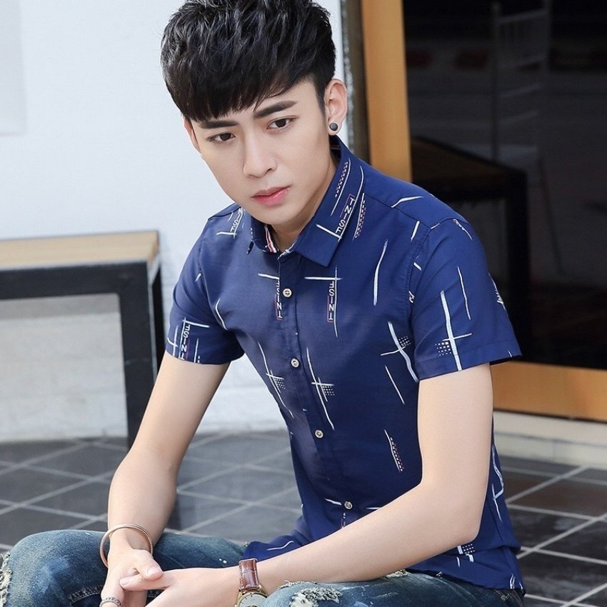 [HCM]áo sơ mi nam ngắn tay phối họa tiết chữ siêu hot