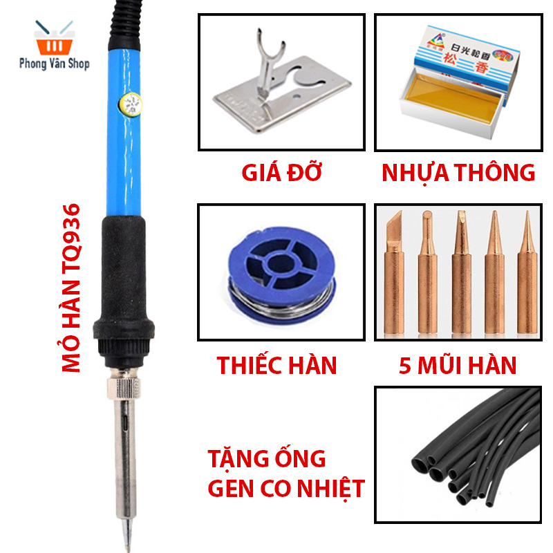 Mỏ hàn tq936 + 5 mũi hàn + giá đỡ + thiếc + nhựa thông