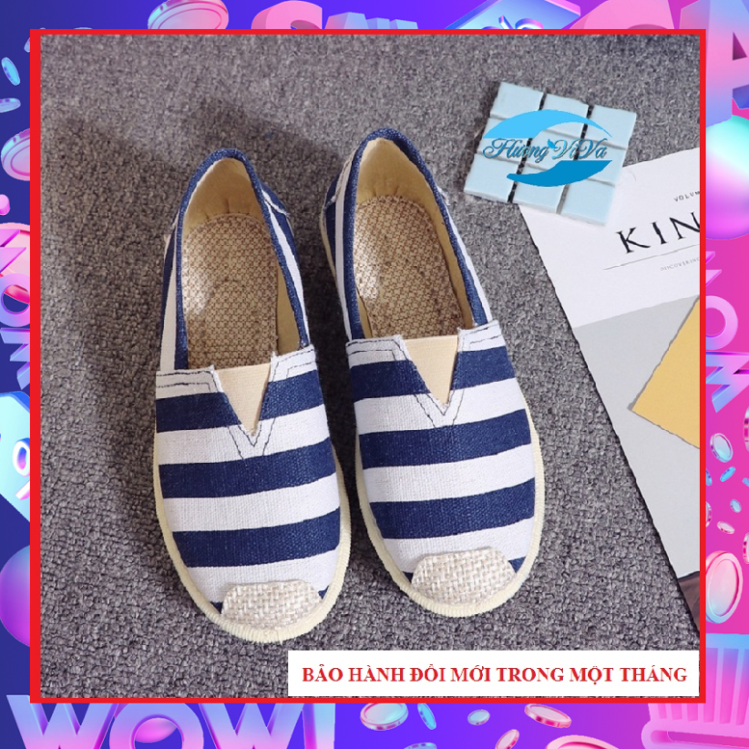 Giày slip on nữ chất liệu vải, mũi cói cách điệu, đế mềm đi êm chân, giày lười nữ đẹp, giày Viva giá rẻ