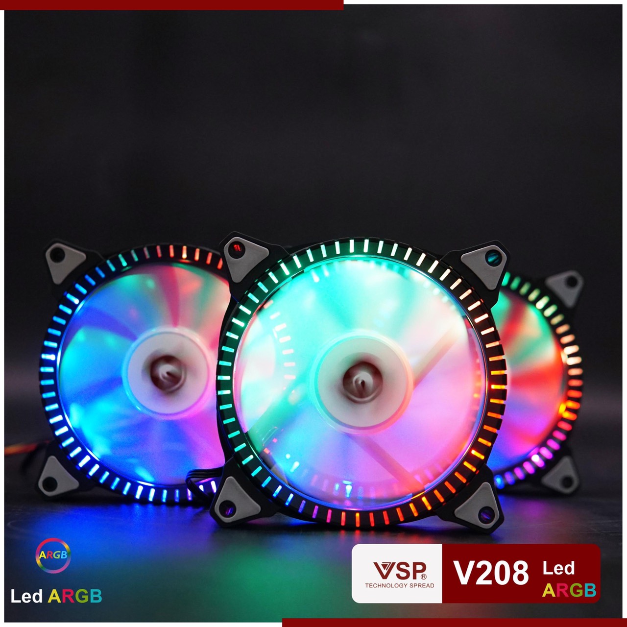 [HCM]Fan Led RGB VSP V208 (tự chuyển ko cần HUB) trang trí thùng máy tính cpu