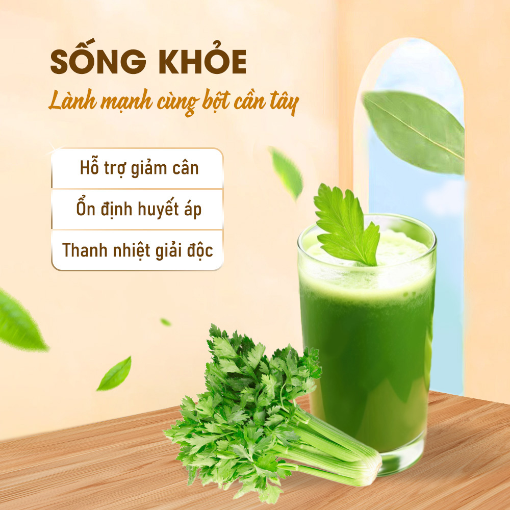 Bột cần tây sấy lạnh 100g, nguyên chất, thơm, mịn, pha nước uống detox - Lãn Ông