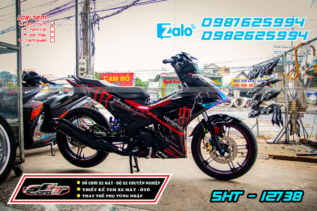 tem trùm xe exciter 150 monster đen đỏ