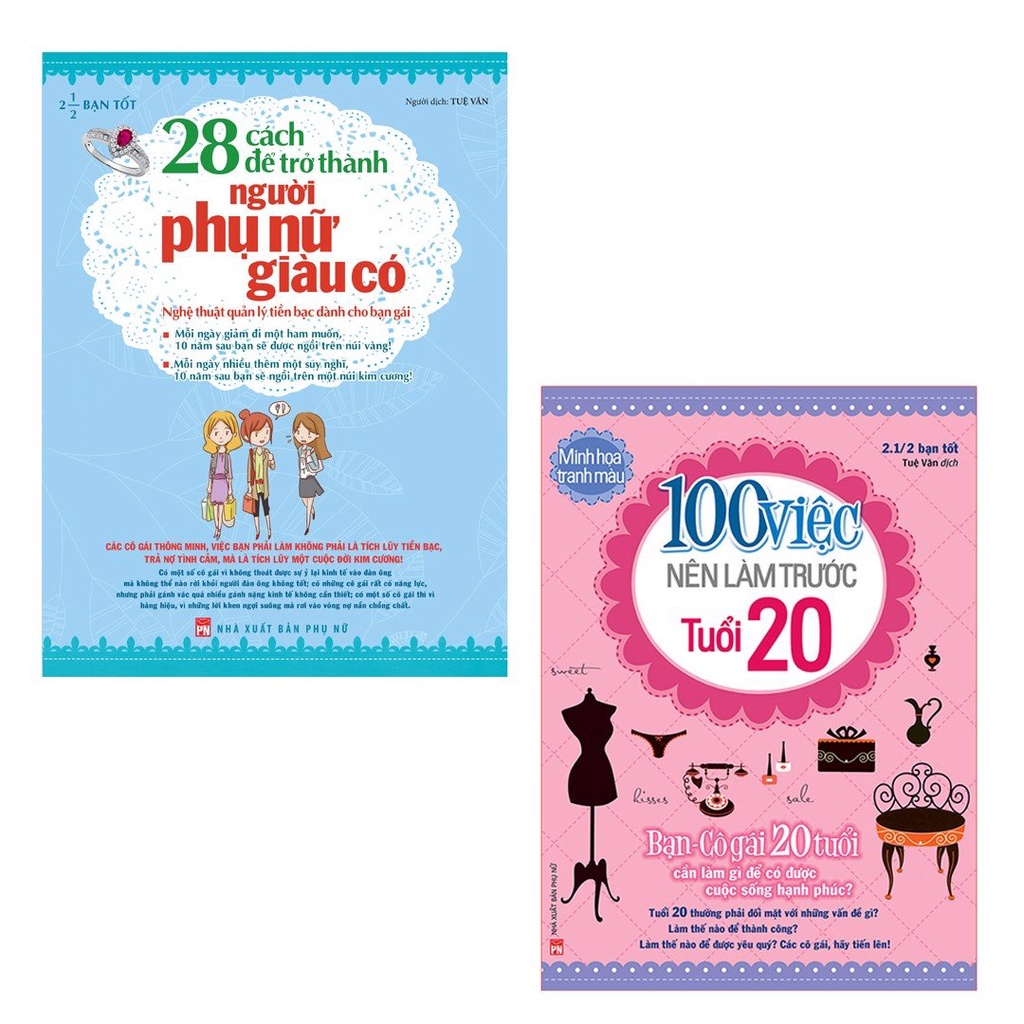 Sách: bộ 2 cuốn - 28 cách để trở thành người phụ nữ giàu có + 100 việc nên làm trước tuổi 20