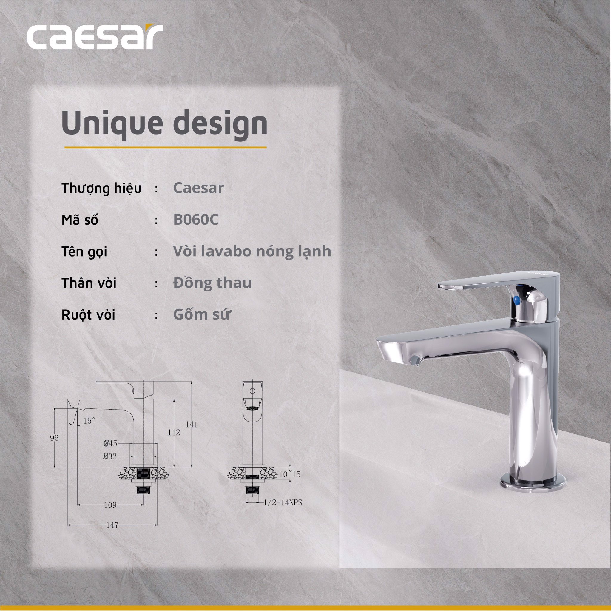 Vòi chậu lavabo lạnh B060C CAESAR