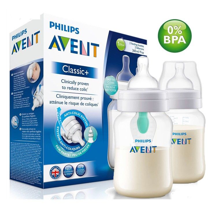 Bình sữa và núm ti thay thế Avent Classic có van chống sặc
