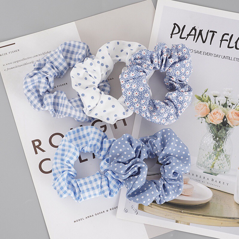 KOREMI Dây Thun Cột Tóc Scrunchies Blue Style Korea