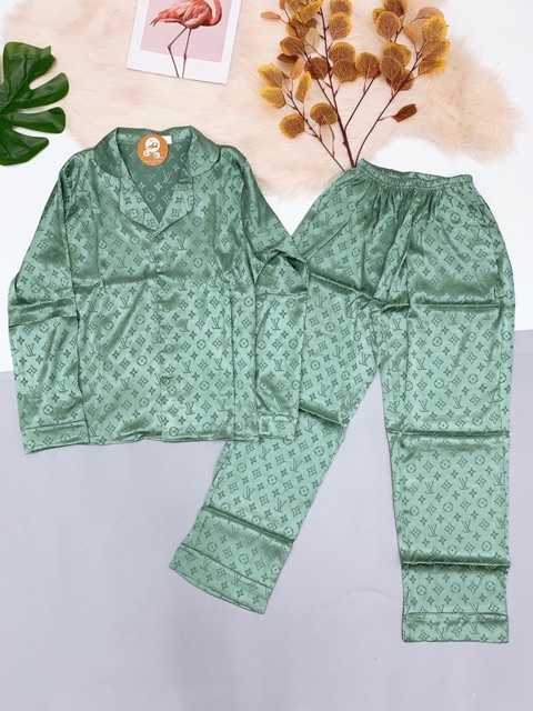 Bộ lụa satin Tay dài Quần dài có size