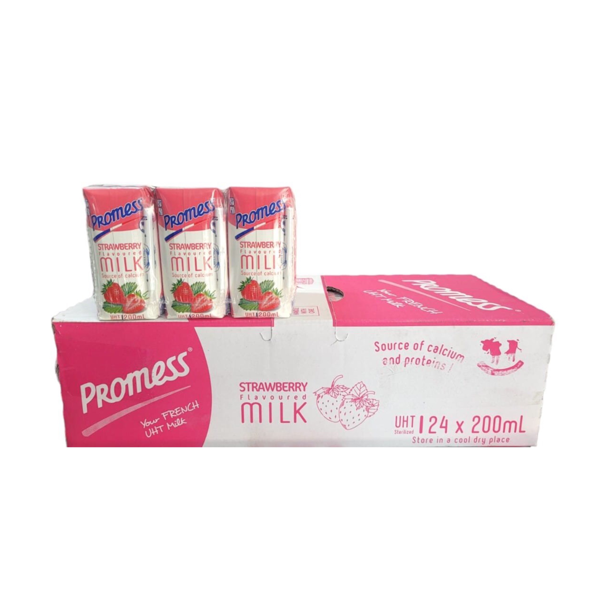[Thùng 24 Hộp] Sữa Tươi Vị Dâu Promess 200ml - Nhập Khẩu Pháp