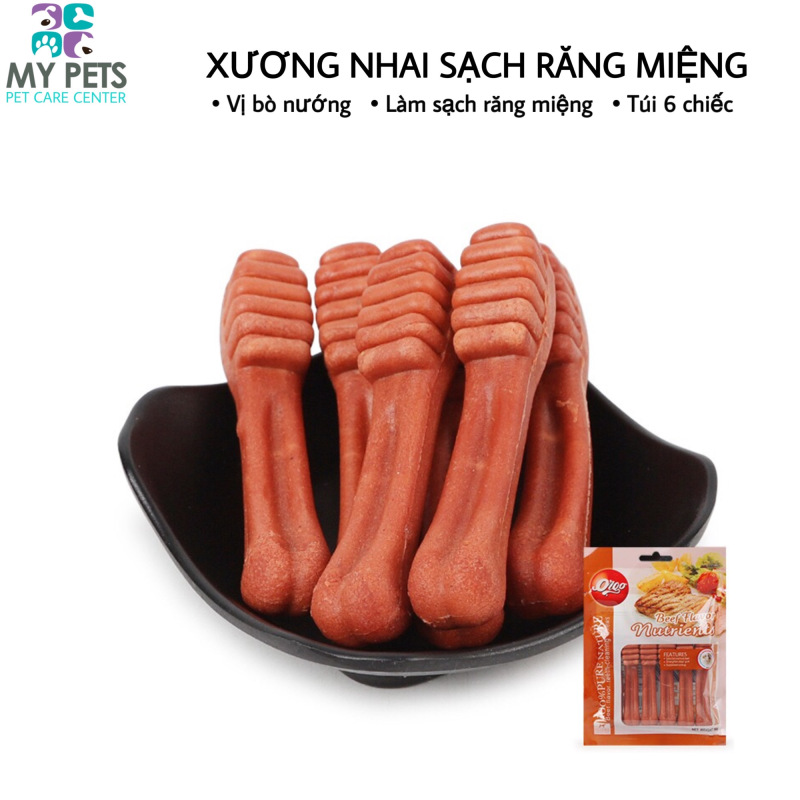 Xương nhai bổ sung dinh dương, giúp sạch răng miệng, hương vị thịt bò - Túi 6 chiếc