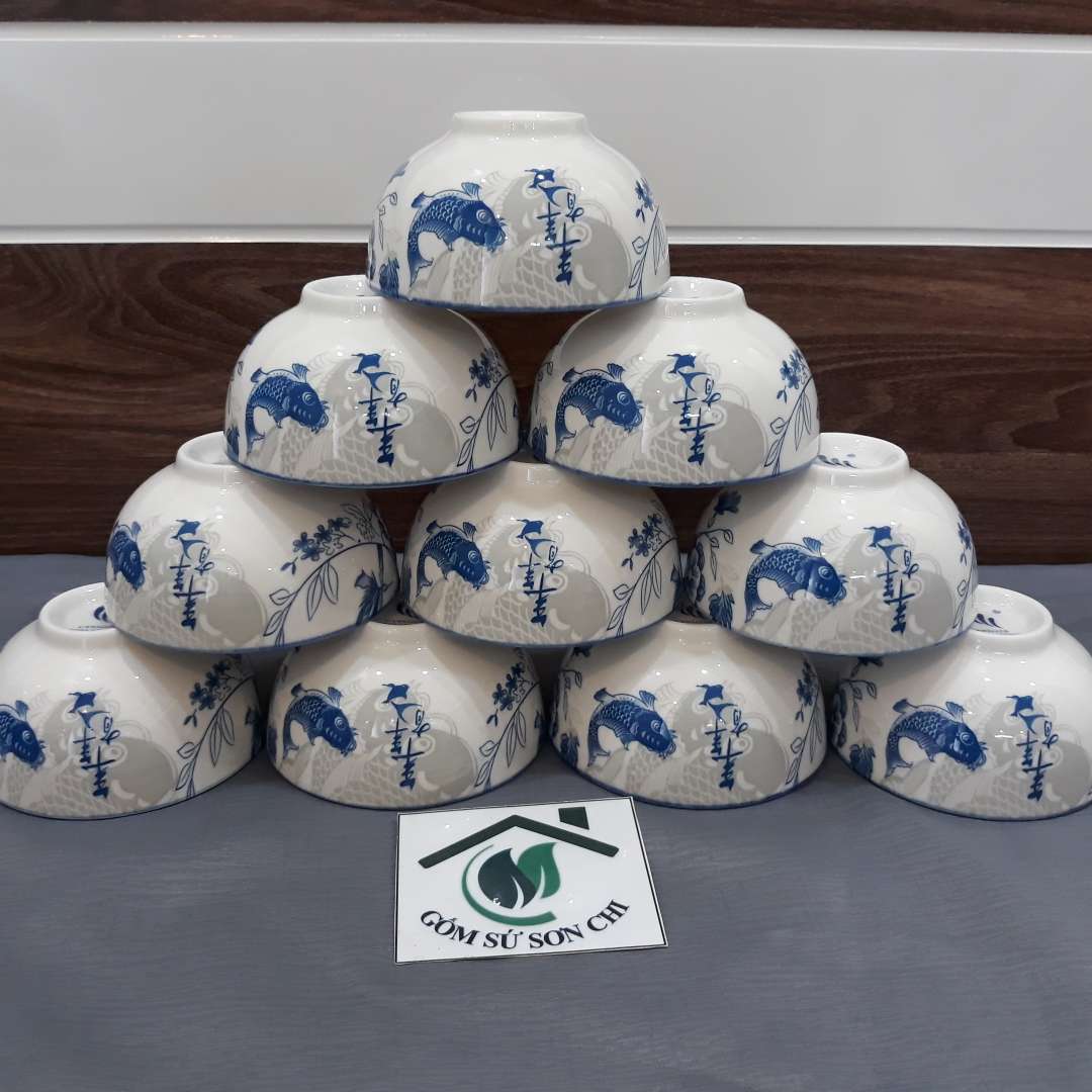 Bộ 10 Chén gốm sứ ăn cơm hoa văn 4D các loại hoa viền miệng chén (8 loại viền miệng, 1 loại ko viền)