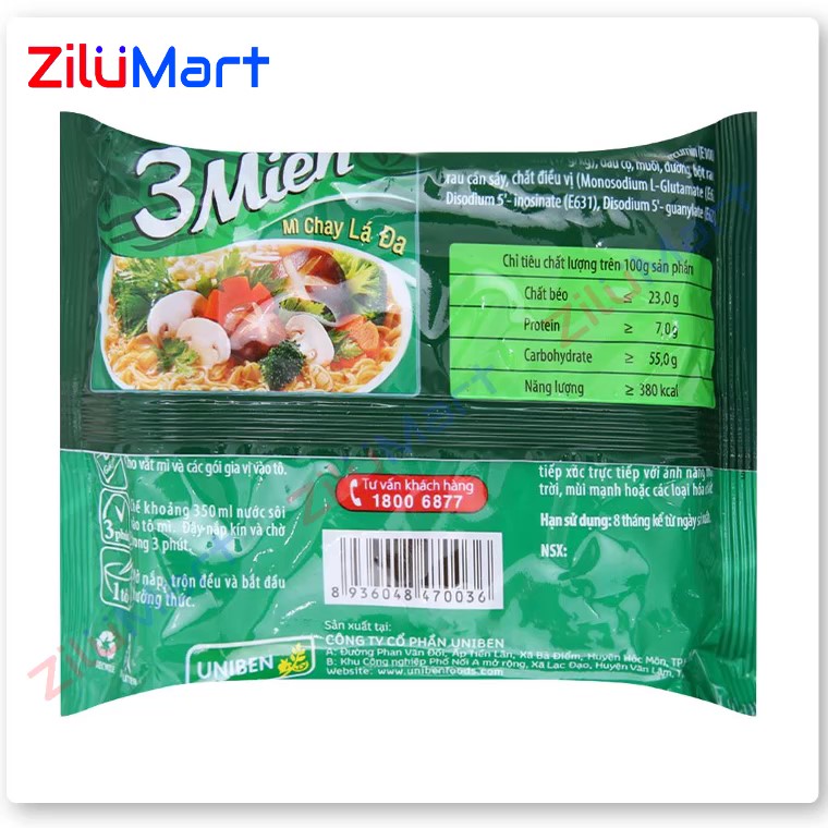 Mì chay lá đa 3 Miền (thùng 30 gói) loại 65g