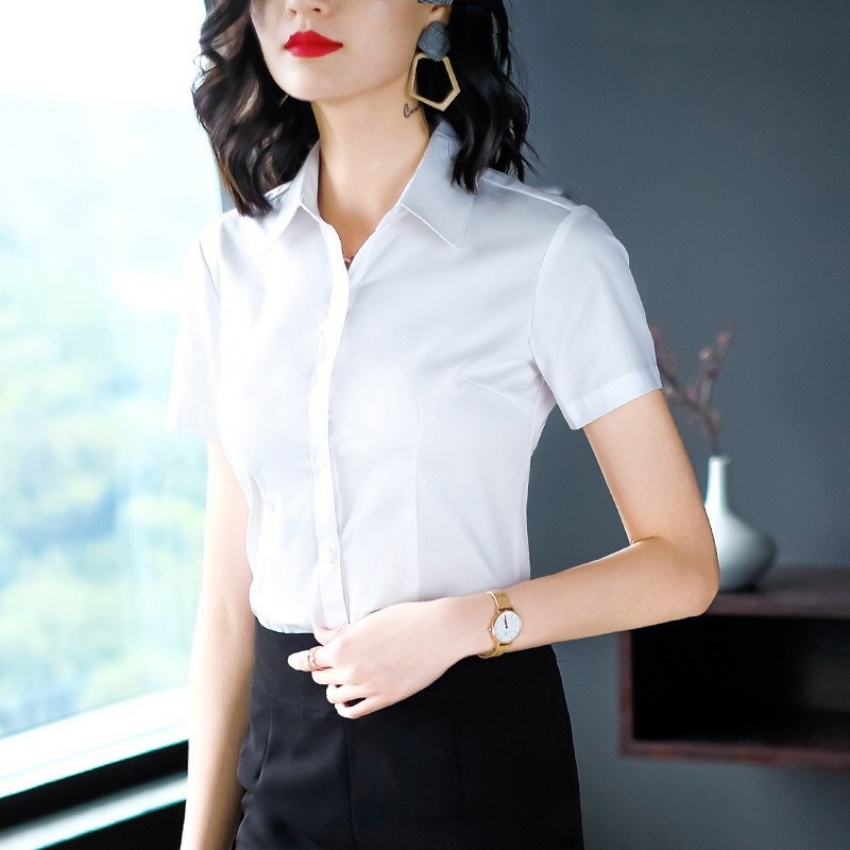 Áo sơ mi công sở nữ tay ngắn màu trơn sang trọng Chất liệu cao cấp không nhăn không xù không phai màu