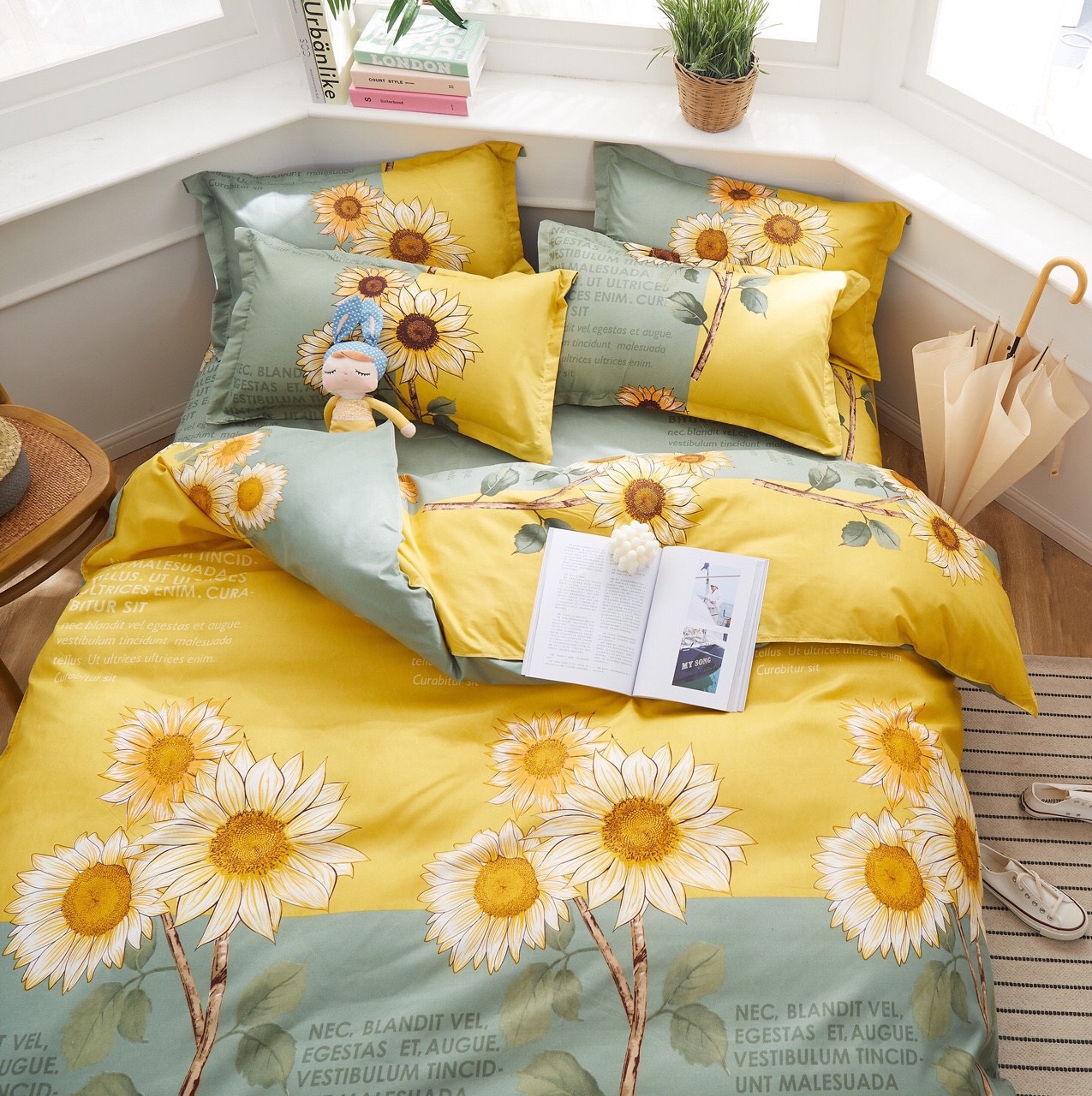 Bộ Chăn Ga Gối Cotton Poly - Hoa Hướng Dương ( 1 Drap + 2 Vỏ Gối Nằm + 1 Vỏ Chăn + 1 Vỏ Ôm ) Tiệm Nhà Cá