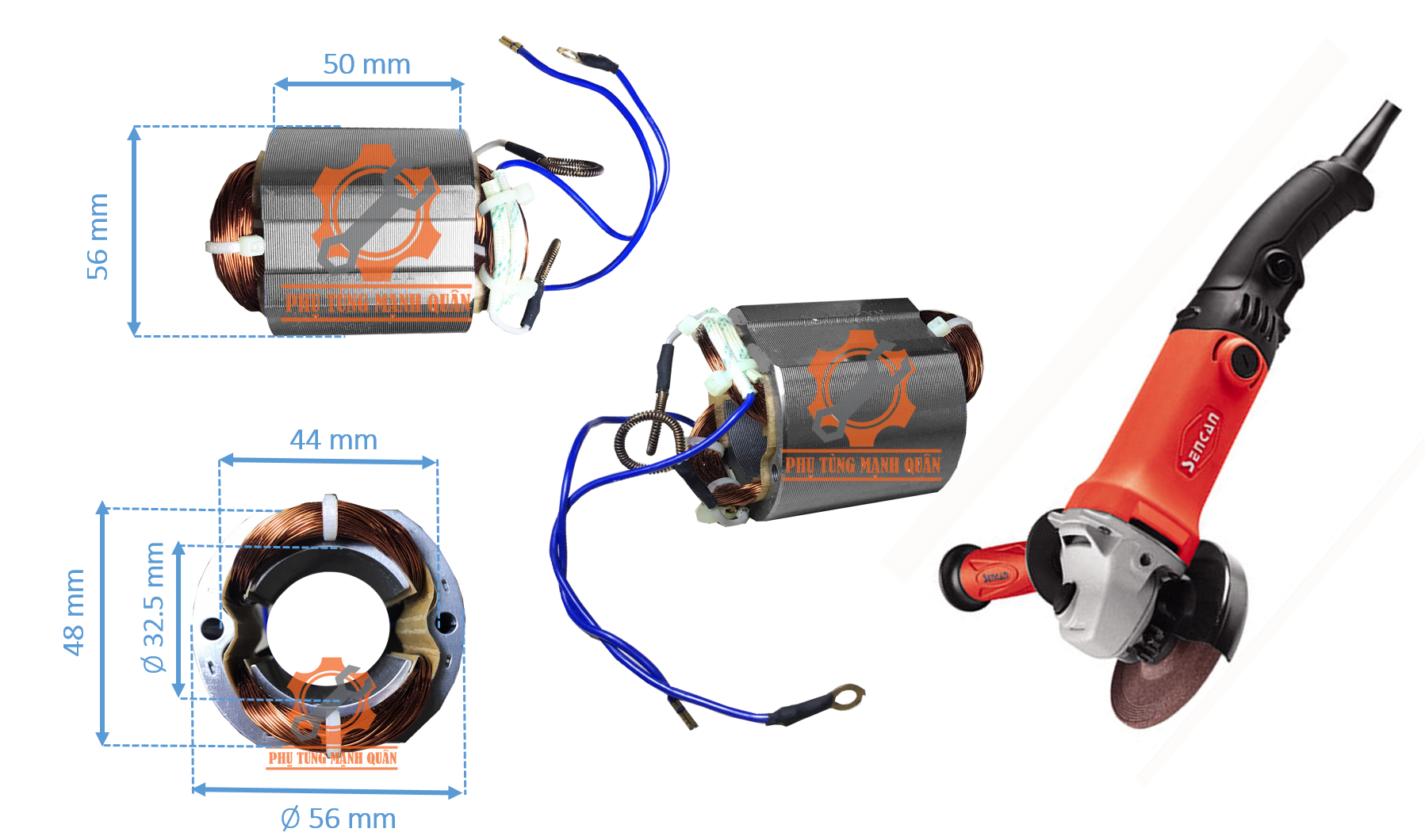 Cuộn điện / Stator máy mài Sencan 5410, DÙNG CHO RÔ 5410 THÂN 32.