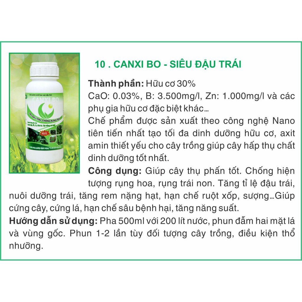 CHẾ PHẨM SINH HỌC CANXI BO (SIÊU ĐẬU TRÁI, CHỐNG RỤNG TRÁI)HLC CAN 5L